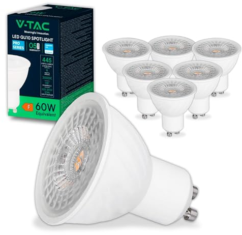 V-TAC 6x Ampoules LED GU10 6W (équivalent 60W) - CHIP SAMSUNG - 445 Lumen - Haute Luminosité - Spot LED GU10 pour Efficacité Maximale et Économie d'énergie - Lumière Blanc Chaud 3000K