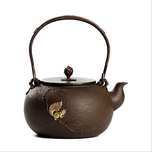 CAFIEDR Simplicité créative JapanCast Iron Tetsubin Théière Bouilloire en Fer, Bouilloire en Fonte, Faite à la Main, Non revêtue, Couvercle en cuivre, Service à thé 1300 ML Accessoires à thé,
