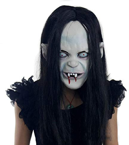 Halloween Scary Mask with Hair Realistic Devil Ghost Mask with Bloody Teeth Horror Creepy Evil Cosplay Party Props Zombie Masks for Adults Latex Full Head Masks for Halloween Carnival