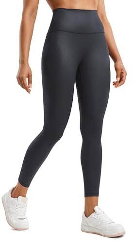 CRZ YOGA Matte Faux Leather Leggings 25 - Butterluxe High Waisted Stretch Ankle Leather Pants for Women Pleather Tights Faux Leather Mysterious Grey Foil Medium