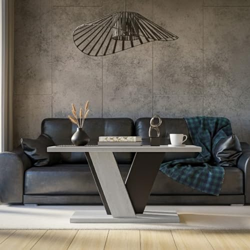 PROROOM FURNITURE NEVI MINI Rechteckiger Couchtisch 110x70 cm Moderner Wohnzimmertisch V-Gestell Betonoptik Schwarz