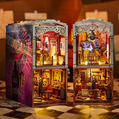 Book Nook Kits für Erwachsene, DIY Miniatur Haus Kits, 3D Holz Booknooks Puzzle, Bücherregal Deko Bücher, Buchstützen Puppenhaus, Weihnachten Geburtstag Geschenke für Frauen und Männer, Museum