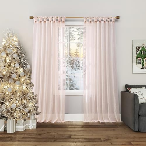 No. 918 Margaret 2-Pack Holiday Twist Tab Crushed Texture Sheer Tab Top Curtain Panel Pair, 51 x 84, Blush
