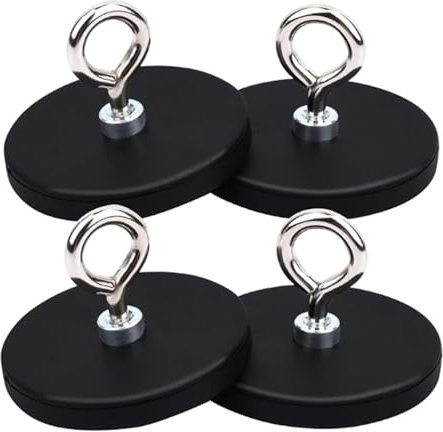 COZERI 4 Stück MagneteHaken Extra Stark, Neodym Magnete Gummiert mit M4 Gewinde, 43mm Magneten Schraubbar, Magnet Haken für Lampen, Fahrzeuge, Lichtleisten, Topfmagnete mit Loch