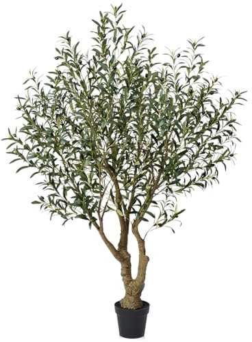 VeriNatural Artificial Olive Tree Tall Faux Plant - 180 cm Large UV Resistant Green Artificial Tree with 2126 Silk Leaves & 93 Fruit - Indoor Outdoor Decor for Living Room Office Garden Pots, VN138