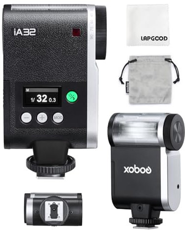 Godox iA32 Mini Flash per Fotocamera,Tempo di Riciclo di 2,5 s Controllo Ottico S1/S2,Modalità A/M,Godox Mini Flash per Fotocamere Fuji,Canon,Nikon, Sony,Olympus,Panasonic