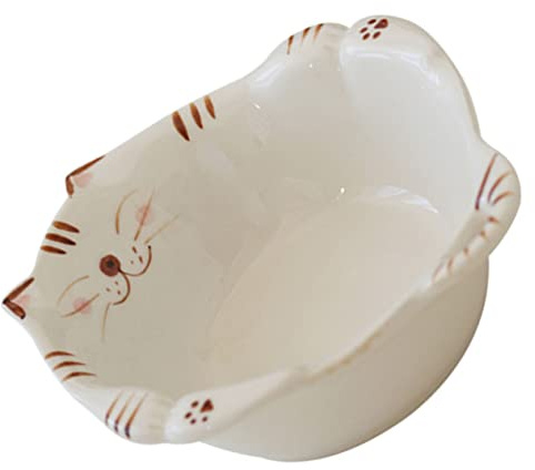 DINHEAROM Ceramic Food Bowl with Cat Design 15cm Cartoon Breakfast Bowl for Fruit Salad and Snacks Brown and White Porcelain Suitable for Daily Use