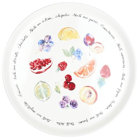 GENEVIEVE LETHU 544014 Grande Assiette de Présentation Ø 34 cm - Porcelaine Coloris Blanc - Assiette de Service Décor Fruits