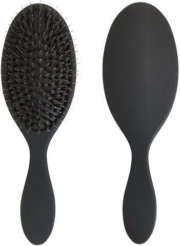 Luoqun88 Dual Bristle Detangling Brush with Boar Bristles | Anti-Static Hairbrush for All Hair Types & Extensions | Gentle on Wet/Dry Hair, Reduces Breakage & Frizz, Curl Defining Brush (Black)