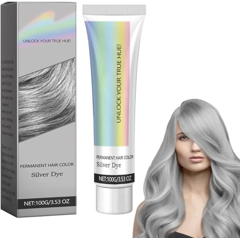 2-in-1-Silberhaarfarbe mit natürlichem Essenzextrakt, silbergraue natürliche Haarfärbecreme, Farbcreme mit anhaltender Grauabdeckung, silbergraue Rauchfarbe ohne Bleichen, für Cosplayer und Partys (1)