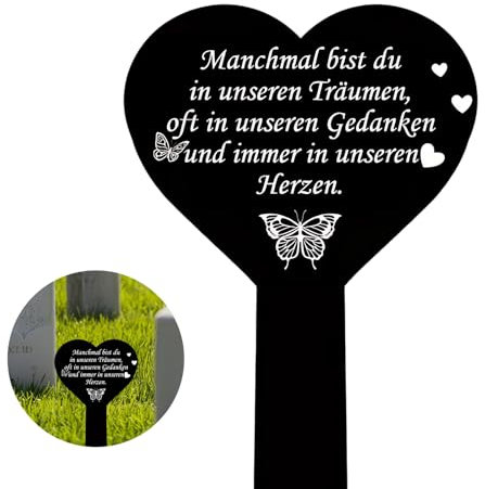 MOAZIFI Grabschmuck Wetterfest Grabstecker Schwarz Manchmal träumst du von uns Grabdeko für Friedhöfe und Gedenkgärten Gedenktafel Grabstein Hochwertige Grabsteindekoration