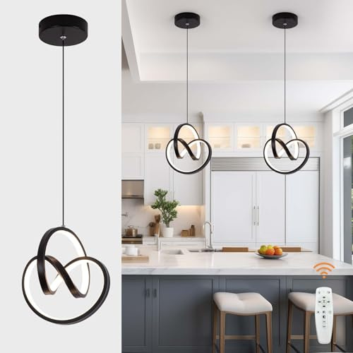 Sovinzert 3000-6000K Modern LED Pendant Light,Black Dimmable Pendant Light for Kitchen Island, Adjustable Hanging Lamp for Dining Room Bar Bathroom, 1 Pack