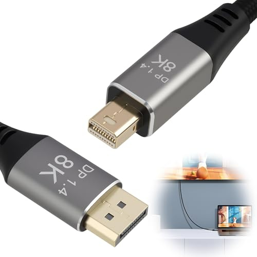 Mini DisplayPort auf DisplayPort 1.4 Kabel 1M, Unterstützt 8K @ 60Hz, 4K @ 144Hz, Hochgeschwindigkeitsübertragung, Bidirektional, Nylon-Geflecht, Kompatibel mit MacBook, Thunderbolt 1/2