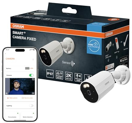 OSRAM Telecamera da esterno SMART+ WiFi 4MP 2K IP67, visione notturna 10m, audio bidirezionale, Ethernet, compatibile con Alexa, bianco per esterni