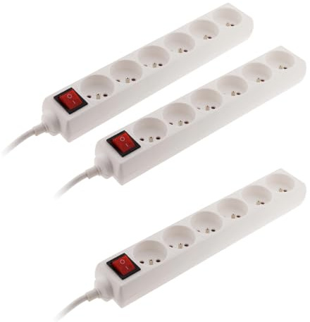 Lot de 3 Blocs 6 Prises 16A 2P+T + Interrupteur - Blanc - Zenitech