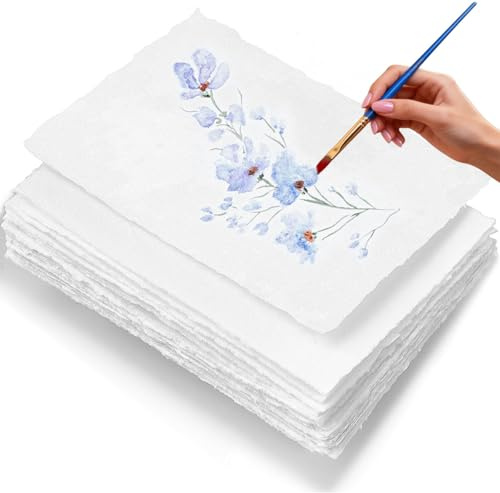 25 Hojas Papel Acuarela 300gr Algodon, A6 Papel Hecho A Mano con Textura 10,2 X 15,2 cm, Paper Acuarelas para Pintura, Bocetos, Tarjetas De Felicitación, Invitaciones, DIY Artísticas