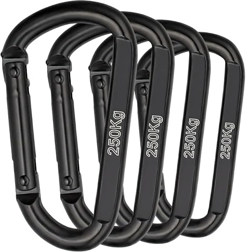 NEXAFIX – Mousqueton Noir Inox M8 8 cm (Lot de 4) – Mousquetons à ressort 8 mm 250 kg – Crochet mousqueton pour hamac balançoire laisse chien camping randonnée porte-clés