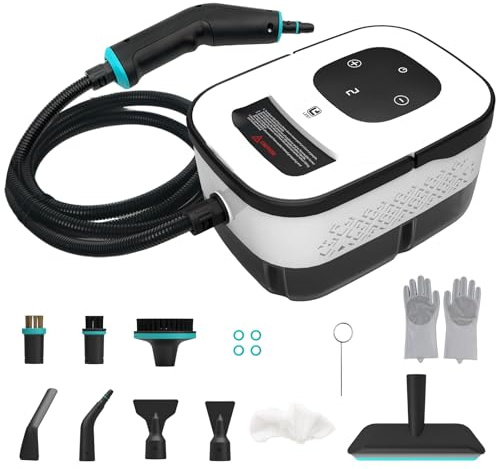 Steam Cleaner, 2500W Handheld Steam Cleaner with 1.25L Water Tank & 15 Accessories, 6 Level Speed Adjustable Handle, 15s Fast Heating, Portable Steamer Cleaning Machine for Kitchen Bathroom Tile Sofa