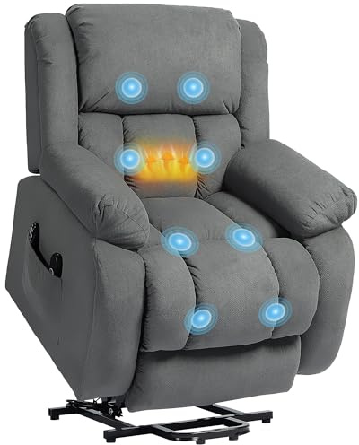 HOMCOM Recliner Armchair Lift Chair with Vibration Massage and Heat, Velvet-feel Fabric Electric Riser Recliner Chair for Elderly with Wide Seat, USB Port, Side Pockets for Living Room, Grey