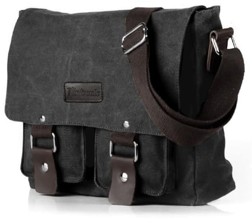 flintronic Borsa Messenger Unisex, Borsa Tracolla in Tela, Casuale Borselli da Uomo, Tasche Multiple e Grande Capacità, 14 Pollici Vintage Laptop Bag, per Viaggi All'aperto, Pendolari, Lavoro