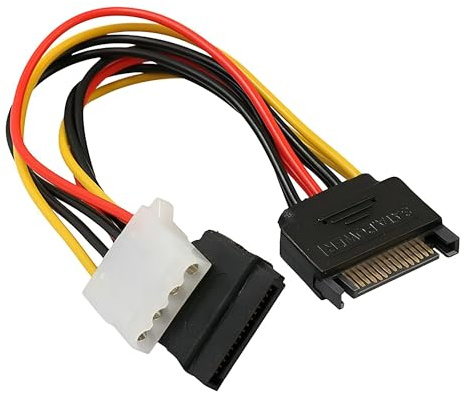 AYMBH 15-Pin SATA to 4-Pin Molex IDE Power Adapter Cable, SATA Male to SATA Female + IDE Female Y Splitter, PC Power Supply Converter for HDD SSD CD/DVD Drives, 18cm Durable Cable