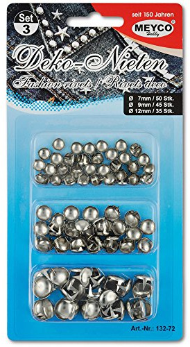 Meyco Hobby Nieten Ziernieten Rund Silber ca.130 STK. sort. Ø 7mm. 9mm. 12mm