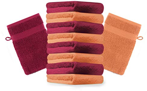 Betz 10 Stück Waschhandschuhe Premium 100% Baumwolle Waschlappen Set 16x21 cm Farbe orange und dunkelrot