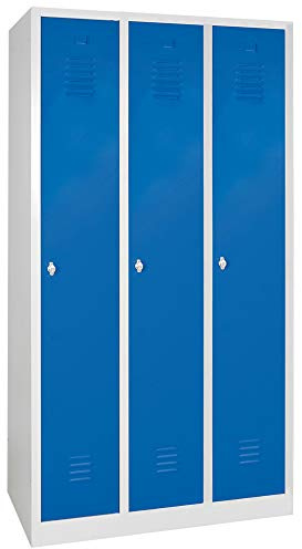 BRB Garderobenspind Profi mit Drehriegelverschluss, 3 Abteile, BxTxH 900x500x1800 mm (Lichtgrau/Blau)