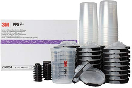 3M PPS 2.0 Spray Gun Outer Cup, Lid and Inner Cup Set, 26024 Large 28oz 200 Micron Filters for Cars and More, 1 Paint Outer Cup, 50 Disposable Lids and Inner Cups, 32 Sealing Plugs