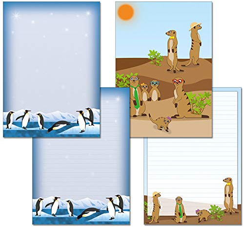 2 Stück - Schreibblöcke 1x Erdmännchen 1x nette Pinguine je 24 Blatt Format DIN A4 mit Deckblatt 7230+7430