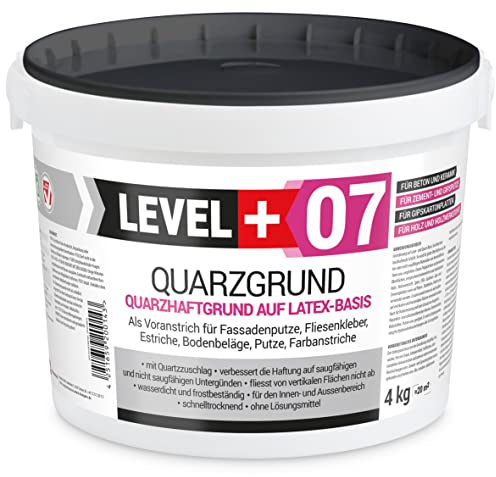 LEVEL PLUS 07 Quartz Primer 4 kg, White Primer with Quartz Sand for Concrete Plaster, Primer for Indoor and Outdoor Use, Quick Drying and Frost Resistant