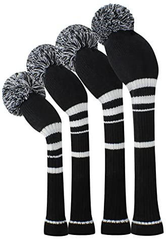 Scott Edward Knit Golf Wood HeadCovers, Set of 4, Fit Driver (460CC) Fairways hybrid/UT, Soft and Thick, Eyes-catching, Black White Stripes