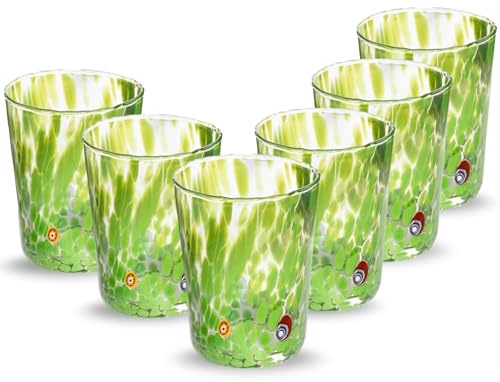 Gocce di Murano 6 verres à eau travaillés selon la tradition des artisans de Murano, verre soufflé et travaillé à la main 300 ml - verres à eau verre arc-en-ciel pluie
