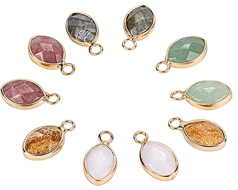 nbeads 10 Stück Natürliche Edelstein Anhänger, 5 Materialien Stein Charms Facettierte Teardrop-Stein-Anhänger Mit Goldener Messing-Open-Back-Lünette Für Die Schmuckherstellung, Bohrung: 2 mm