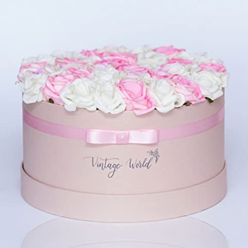 Vintage World Infinity Mailand Handgemachte Rosenbox, 35 Rosen, Geschenkidee, lange haltbar, beige