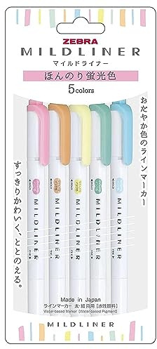 ZEBRA WKT7-5C-N Highlighter, Mildliner, Faint Fluorescent Colors, 5 Colors