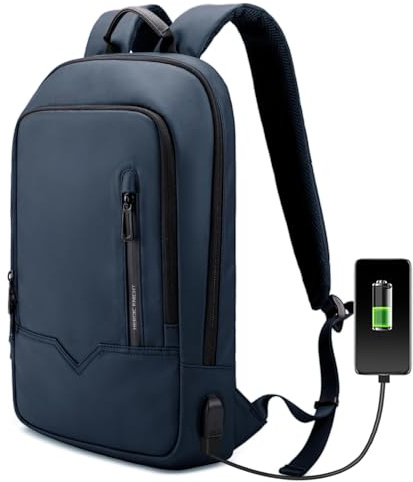 HEROIC KNIGHT Mochila Ordenador Portátil Laptop 15.6'' Ergonómica con Puerto de Carga USB Impermeable Acolchada Elegante para Negocios Trabajo Escolar Estudio Diario Viaje Ocio Volumen 11L (Azul)