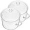 Vaguelly 2 ollas de vidrio de borosilicato, ollas pequeñas transparentes con tapa, diámetro 19 cm, 1,9 l, olla para cocinar, doble asa, olla de fuego para cocina de gas, inducción