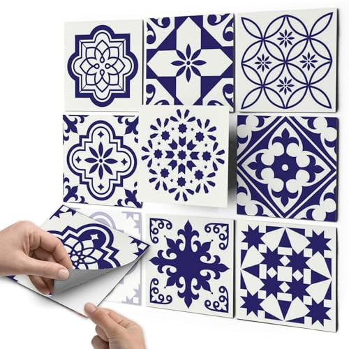 20 Stück Fliesenaufkleber 15x15 cm für Bad und Küche - Fliesenfolie, Klebefliesen - Aufkleber Fliesen selbstklebend SET // Design: Azulejo Love