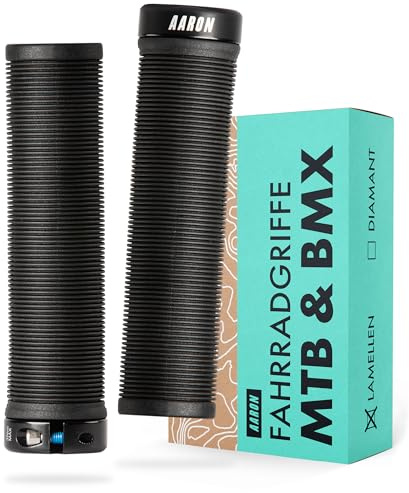 AARON MTB & BMX Fahrradgriffe, sportliche Lenkergriffe aus rutschfestem Gummi, Schwarze Lock-On Gel Griffe mit Lenkerendkappen für Mountainbike, Trekkingrad, E-Bike, Crossbike, Fixie u.v.m.