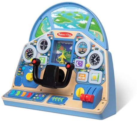 Melissa & Doug Jet Pilot Interactive Dashboard Wooden Toy for Boys and Girls Ages 3+ Cockpit Steering Wheel Pretend to Fly Experience, Fidget Buttons - FSC Certified
