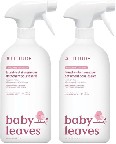 ATTITUDE Quitamanchas para Ropa de Bebé, Ingredientes a Base de Plantas y Minerales, Productos para el Hogar Veganos, Sin Perfume, 800 mL (Paquete de 2)