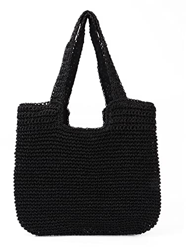 EVEOUT Stroh Schultertaschen für Damen Sommer Strohtasche Große Gewebte Strohhandtasche Strand Umhängetasche