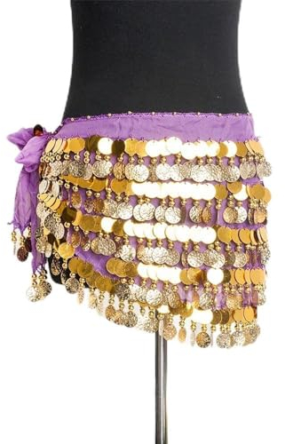 Coin Belt Damen Bauchtanzgürtel Wickelgürtel Tänzerin Rock Bauchtanz Kostüm Kleidung Mode Bauchtanz Hüfttuch Münzschal (Lila Einheitsgröße)