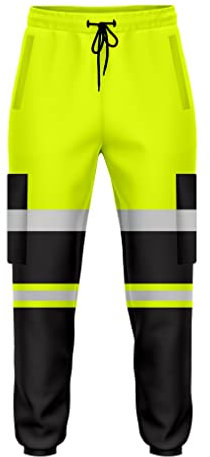 Pantaloni da Jogging da Uomo di Tendenza Babz ad Alta visibilità, Pantaloni della Tuta da Lavoro con Polsini con Nastro Riflettente Bicolore Giallo/Nero