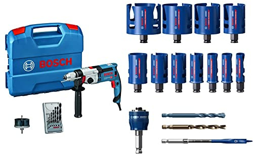 Bosch Professional Schlagbohrmaschine GSB 24-2 (max. Drehmoment: 40/14,5 Nm, inkl. Zubehörset, in L-Case) + 15 tlg. Expert Construction Material Lochsäge Set (für Weichholz, Ø 20-76 mm, Zubehör)