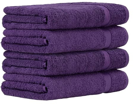Luckytowel Handtücher Set 50x100 cm – Oeko-TEX Handtuch-Set aus 100% Baumwolle mit 600 g/m² – Frottiertücher mit Aufhängeschlaufe – flauschig & saugstark – Frottee Handtuchset – 4er Pack Lila