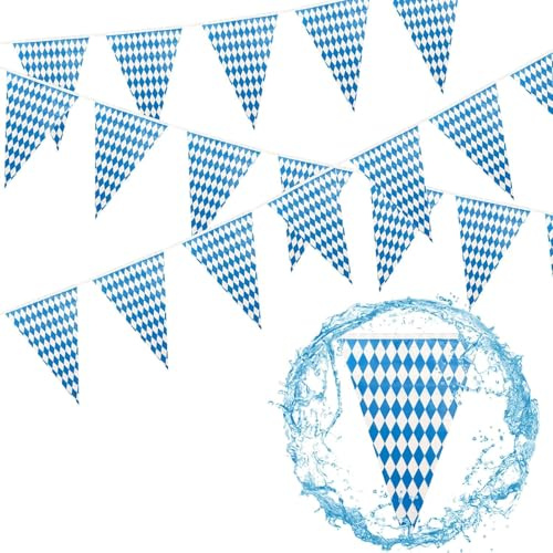 30M Bayrische Deko Oktoberfest Party Girlande Oktoberfest Wimpel Bayern Deko Wimpelkette Blau und Weiß Wetterfest Banner Schulanfang Einschulung Deko