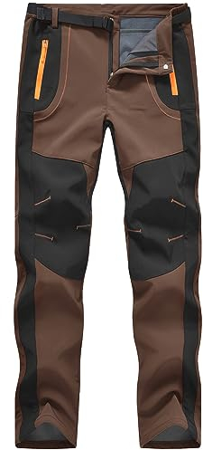 Rdruko Herren-Skihose, wasserdicht, isoliert, Winter, Outdoor, Snowboard, Wandern, Fleece-Hose mit Gürtel, Braun, X-Groß