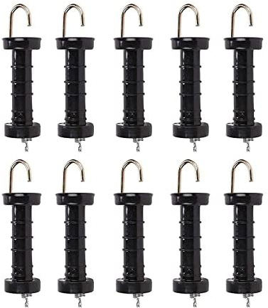 Trintion 10PCS Electric Fence Handles Insulated Spring Tension Gate Handle for Fencing Black